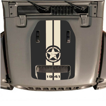 Hood Panel Decal/Sticker - 1941 Star & Stripes Graphic Decal Graphic Kit - For Jeep JL JLU 392 2018 - Premium Vinyl