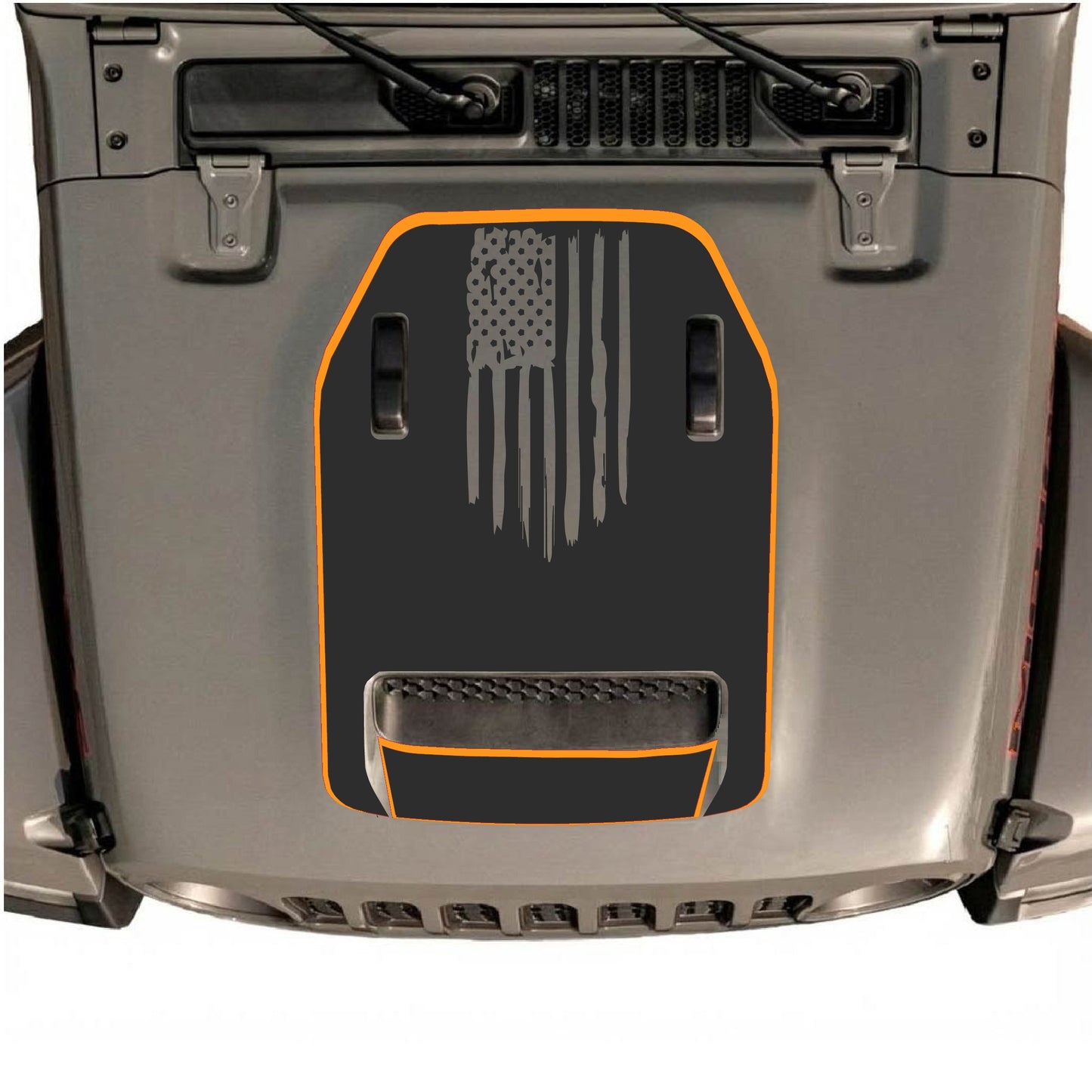Hood Panel Decal/Sticker - America Flag with Border Graphic Decal Graphic Kit - For Jeep JL JLU 392 2018 - Premium Vinyl