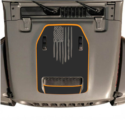 Hood Panel Decal/Sticker - America Flag with Border Graphic Decal Graphic Kit - For Jeep JL JLU 392 2018 - Premium Vinyl