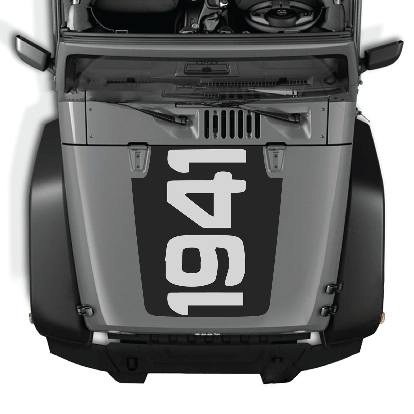 Jeep Wrangler JK JKU 2007-2018 hood decal sticker with 1941 graphic, made of premium vinyl, featuring bold black design by CarCode.