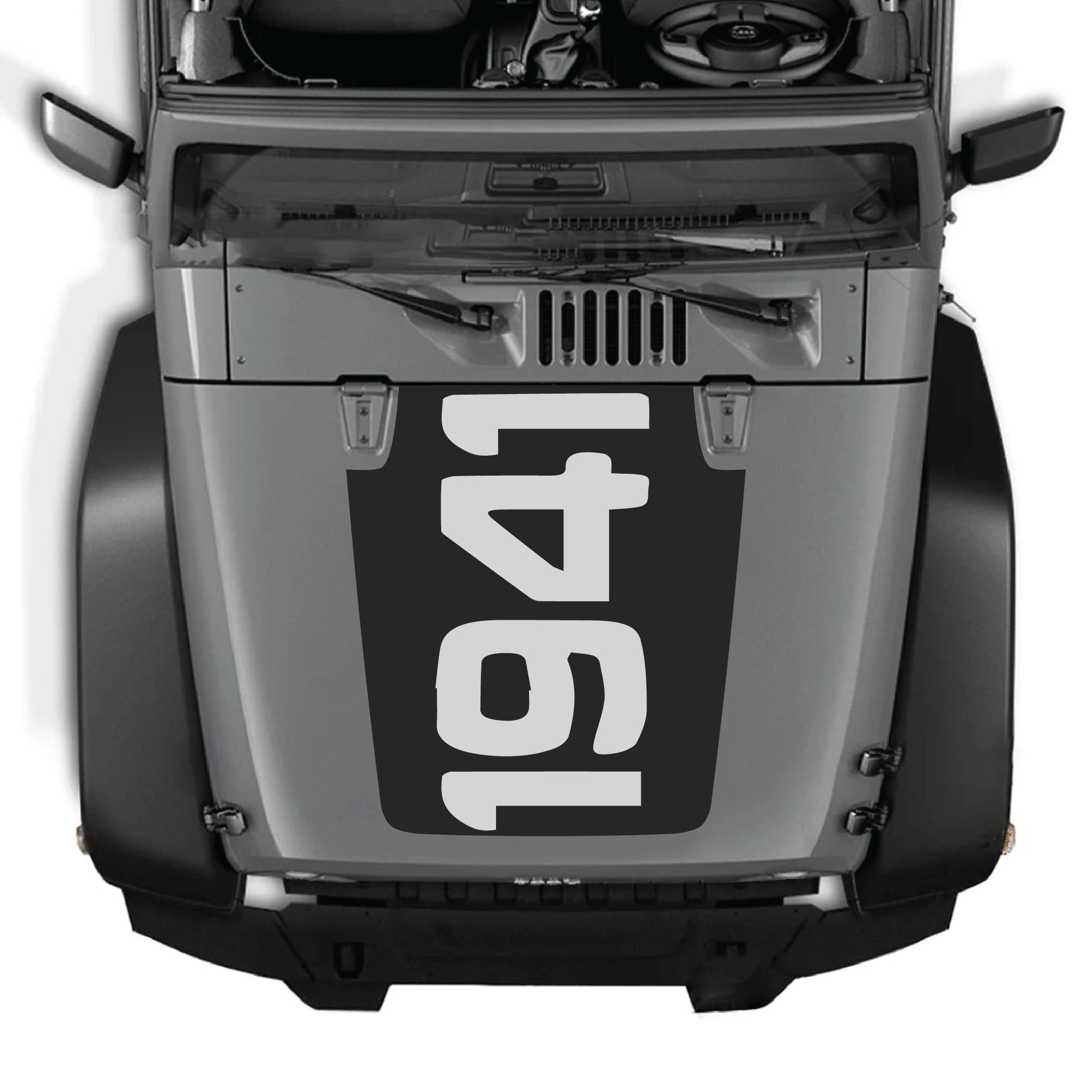 Jeep Wrangler JK JKU 2007-2018 hood decal sticker with 1941 graphic, made of premium vinyl, featuring bold black design by CarCode.