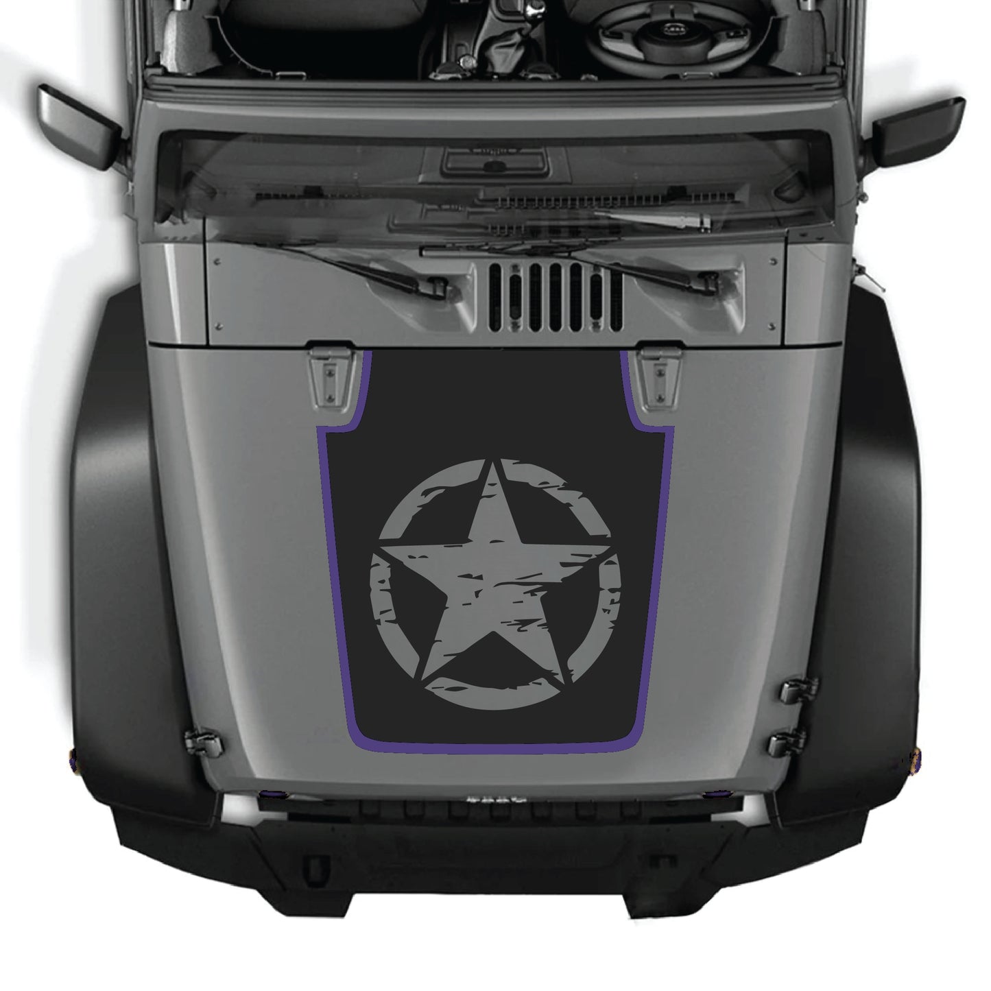 Kit gráfico completo de calcomanías de capó con estrella para Jeep Wrangler JK y JKU, fabricado en vinilo premium por CarCode.