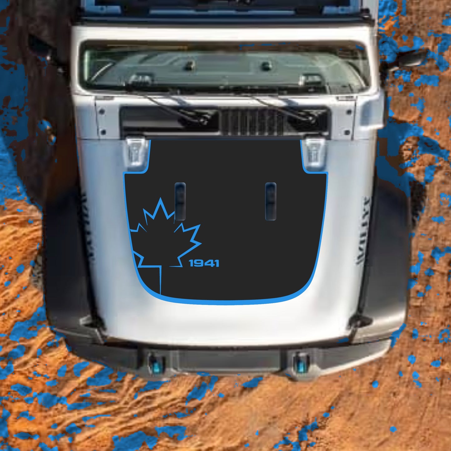 Hood Panel Decal/Sticker - Canada Leaf 1941 with Border Graphic Decal Graphic Kit - For Jeep JL JLU Sahara 2018-2025 - Premium Vinyl