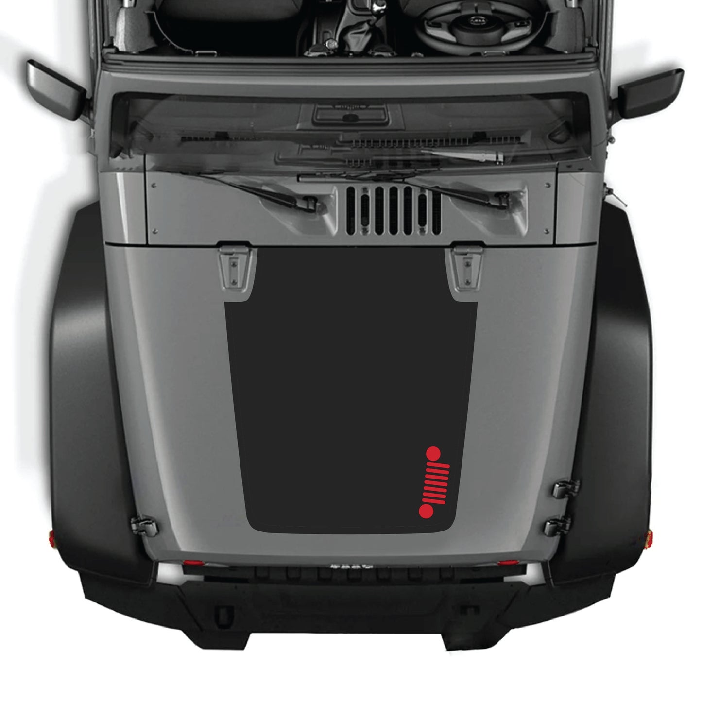 Right side Jeep Wrangler JK hood decal graphic kit by CarCode, made of premium vinyl, featuring bold design for 2007-2018 models.