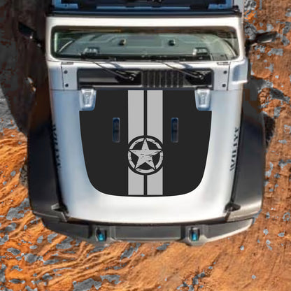 Hood Panel Decal/Sticker - Star and Stripes Graphic Decal Graphic Kit - For Jeep JL JLU Sahara 2018-2025 - Premium Vinyl