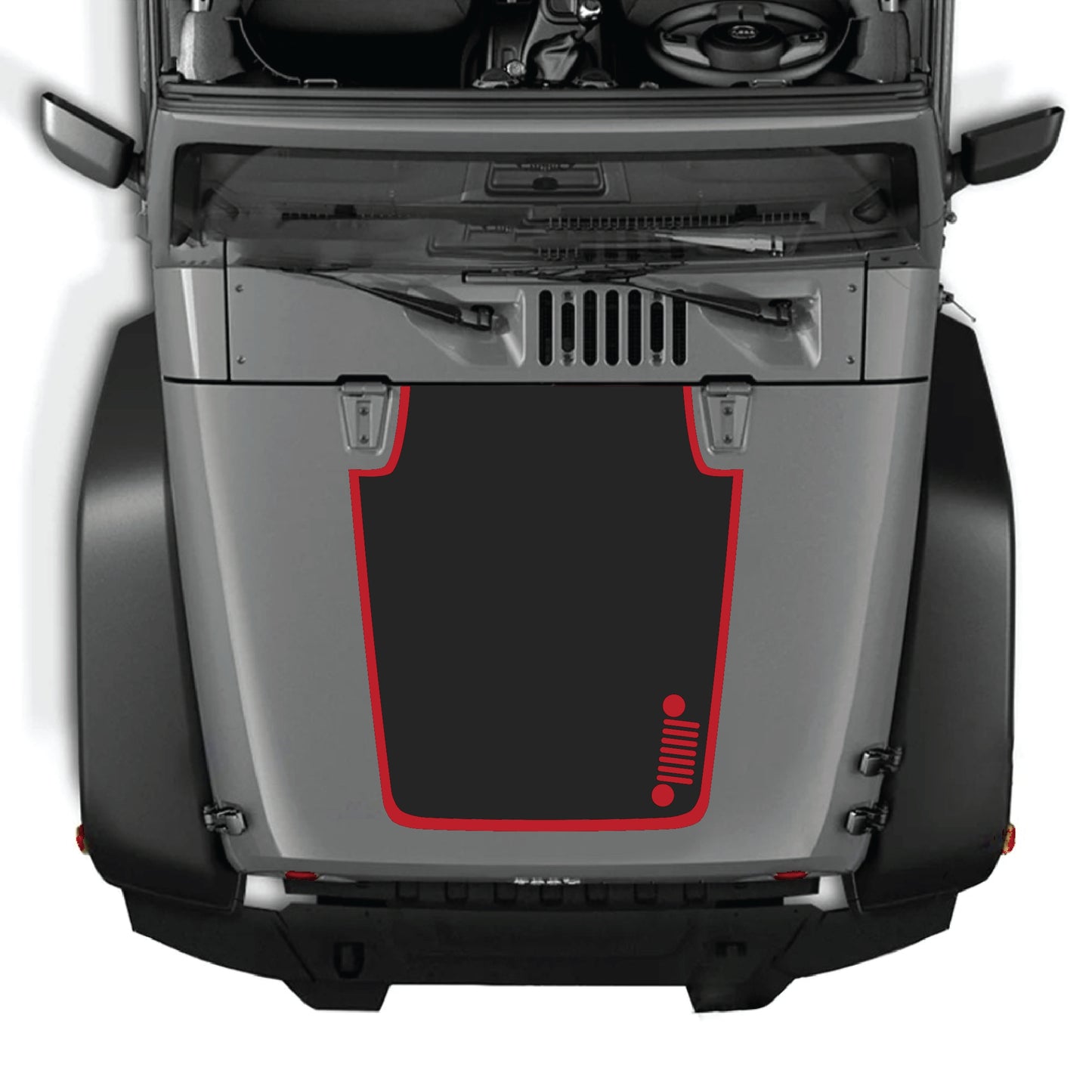 Right side hood decal with border graphic kit for Jeep Wrangler JK JKU 2007-2018, made of premium vinyl.