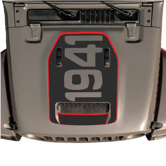 Hood Panel Decal/Sticker - 1941 with Border Graphic Decal Graphic Kit - For Jeep JL JLU 392 2018 - Premium Vinyl
