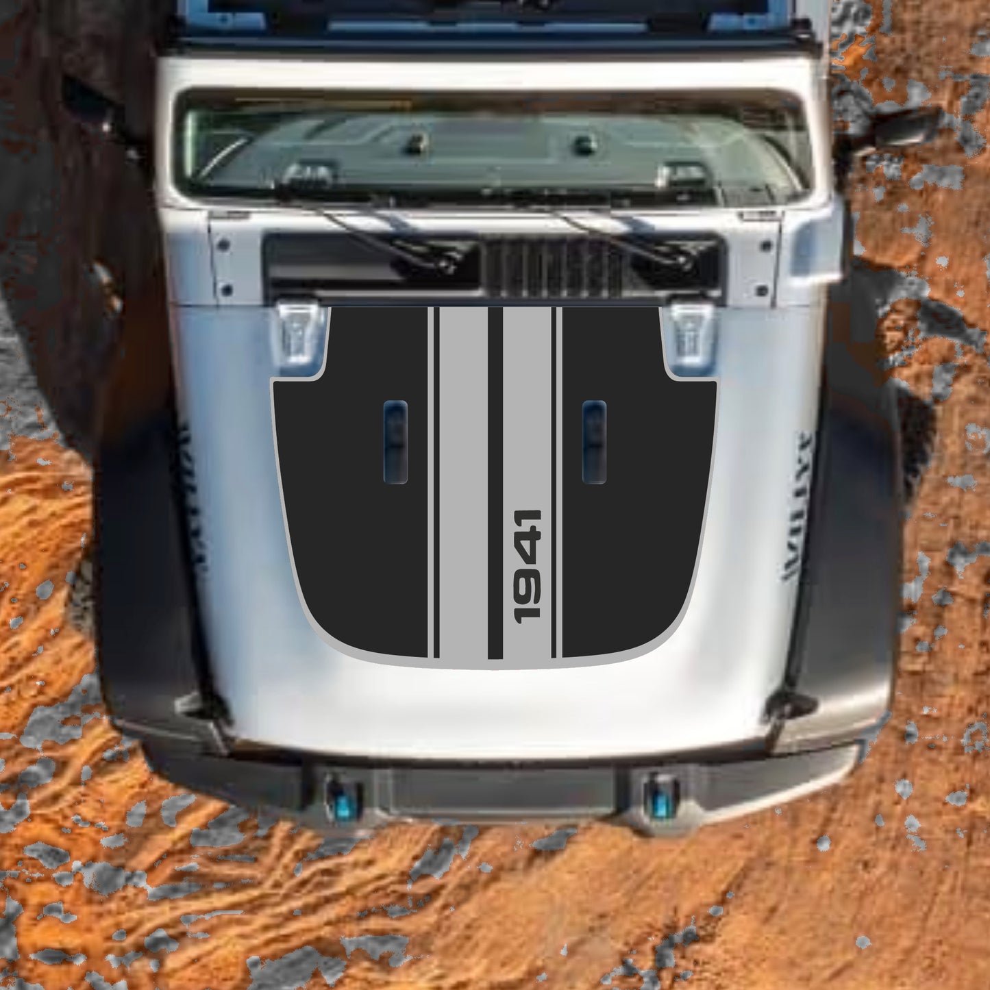 Hood Panel Decal/Sticker - 1941 Stripes with Border Graphic Decal Graphic Kit - For Jeep JL JLU Sahara 2018-2025 - Premium Vinyl
