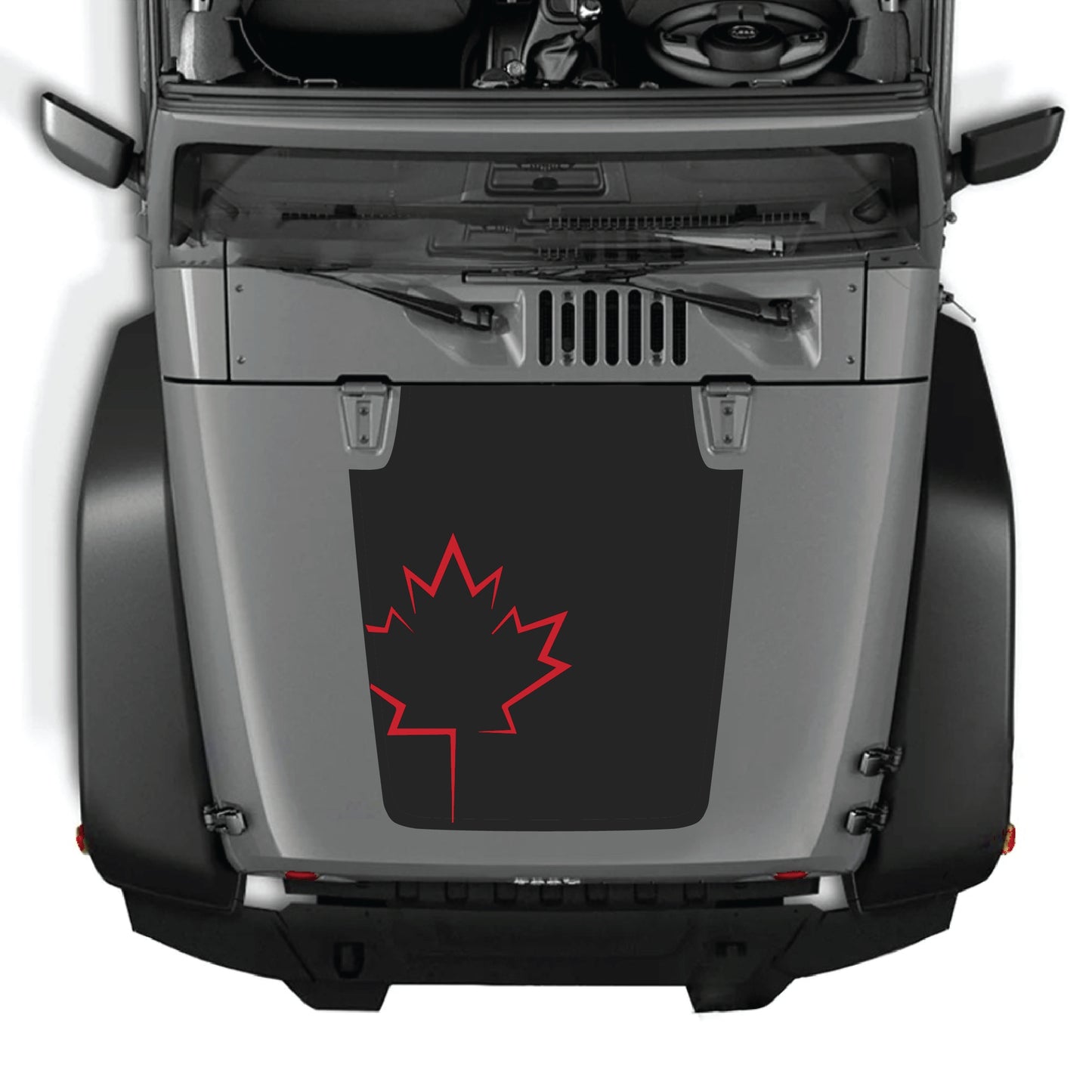 Canada leaf hood decal for Jeep Wrangler JK JKU, premium vinyl sticker with graphic kit, by CarCode.