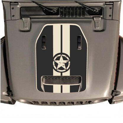 Hood Panel Decal/Sticker - Star and Stripes with Border Graphic Decal Graphic Kit - For Jeep JL JLU 392 2018 - Premium Vinyl