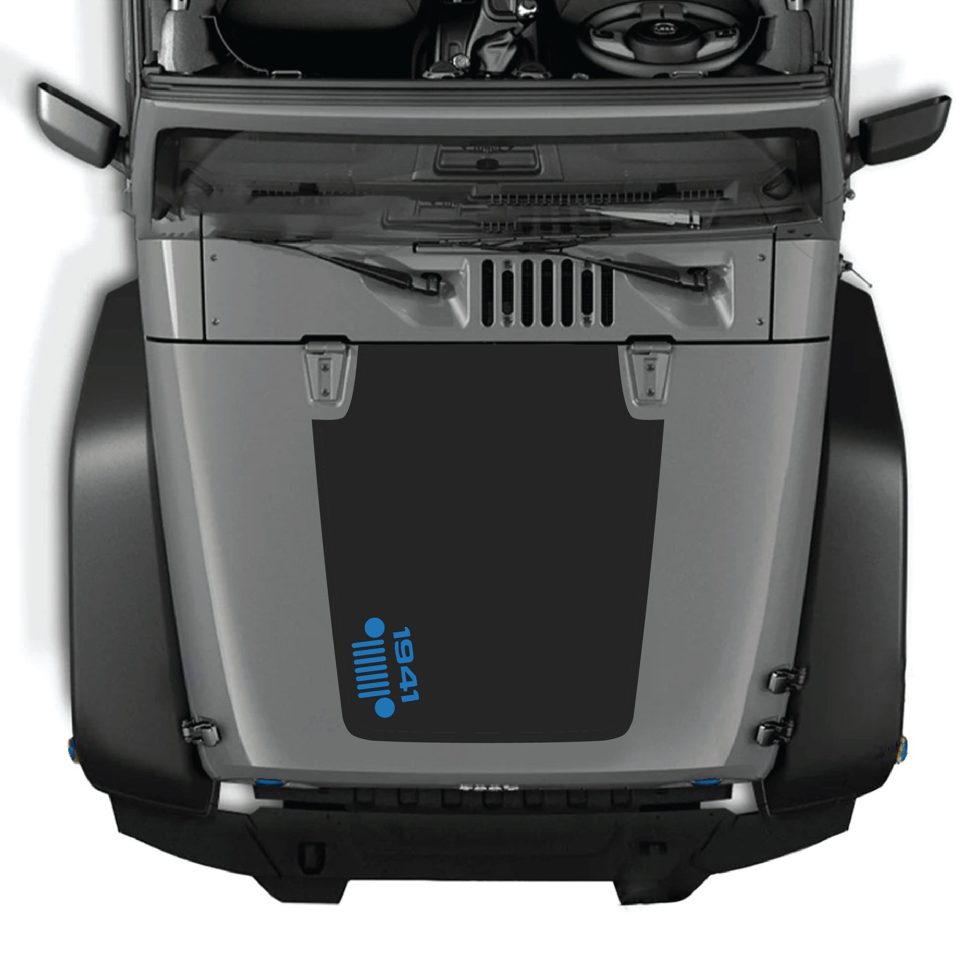 Left side hood decal with 1941 grill graphic for Jeep Wrangler JK JKU, made of premium vinyl by CarCode.