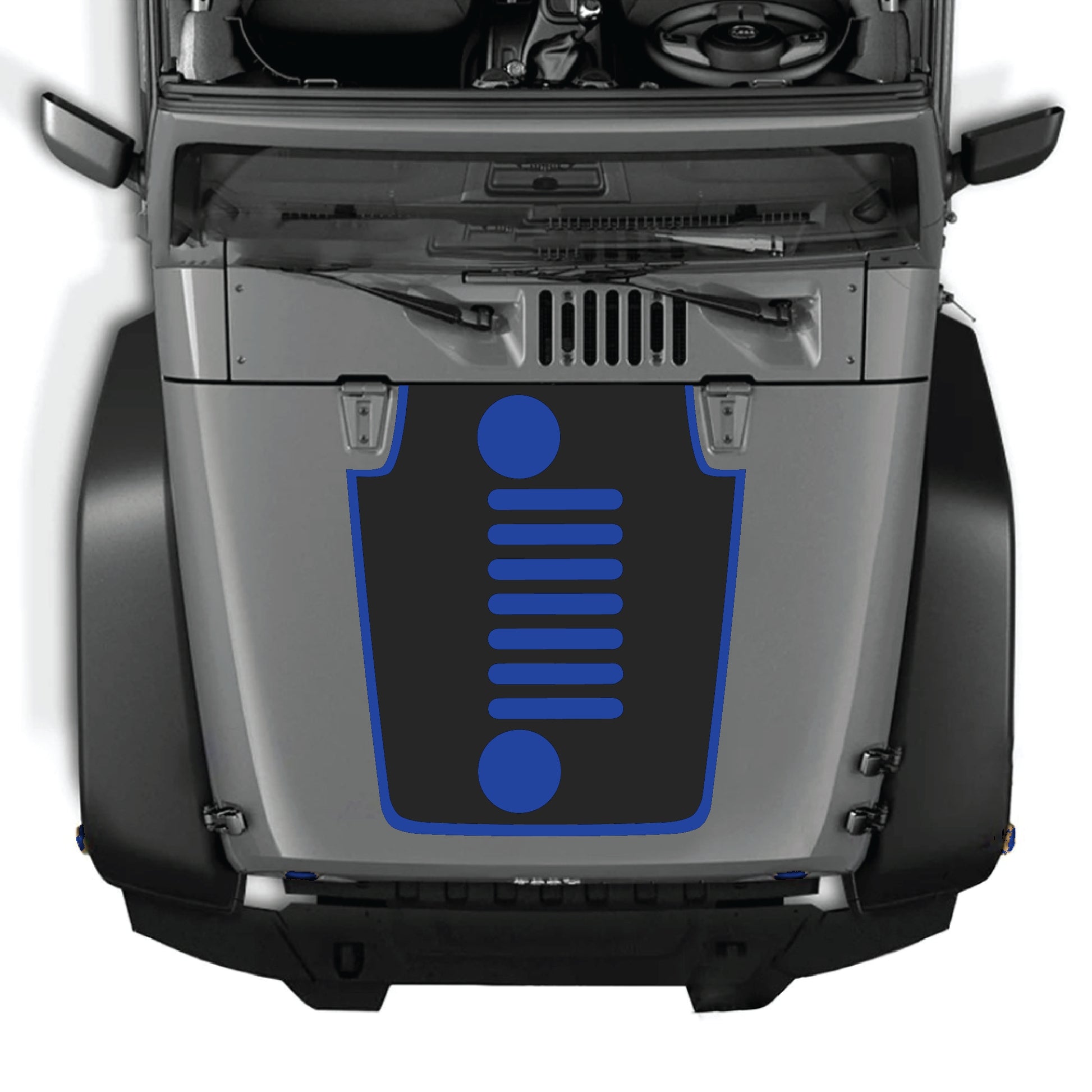 Vertical grill hood decal sticker with border graphic for Jeep Wrangler JK JKU 2007-2018, made of premium vinyl by CarCode.