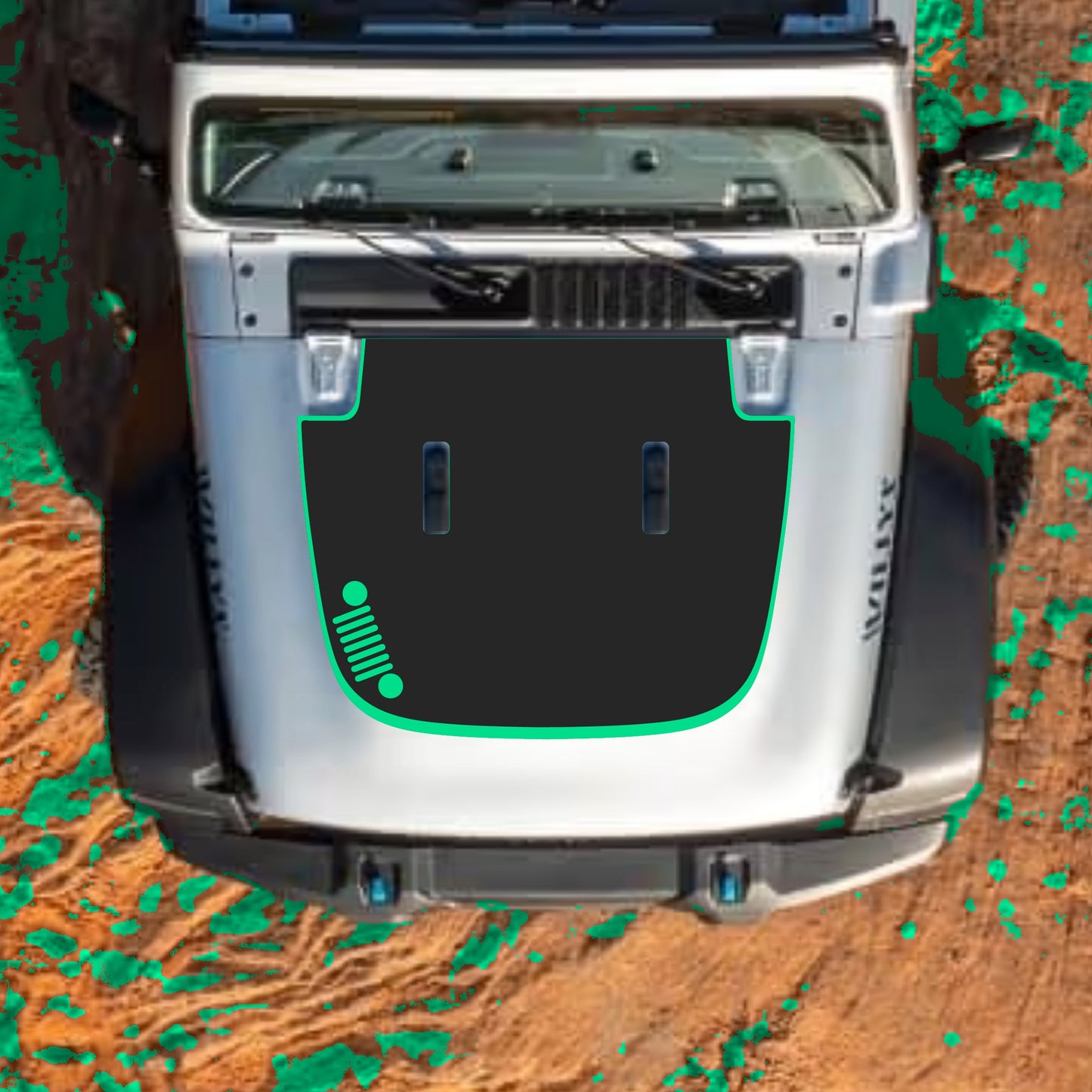 Hood Panel Decal/Sticker - Left Side Grill with Border Graphic Decal Graphic Kit - For Jeep JL JLU Sahara 2018-2025 - Premium Vinyl
