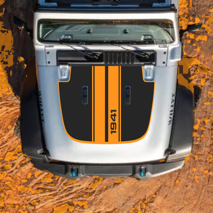 Hood Panel Decal/Sticker - 1941 Stripes with Border Graphic Decal Graphic Kit - For Jeep JL JLU Sahara 2018-2025 - Premium Vinyl