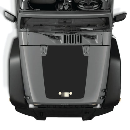 Jeep Wrangler JK hood decal graphic kit by CarCode, featuring premium vinyl grill decal for 2007-2018 models.