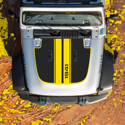 Hood Panel Decal/Sticker - 1941 Stripes with Border Graphic Decal Graphic Kit - For Jeep JL JLU Sahara 2018-2025 - Premium Vinyl