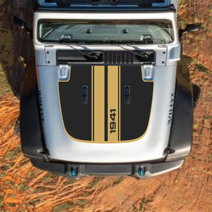 Hood Panel Decal/Sticker - 1941 Stripes with Border Graphic Decal Graphic Kit - For Jeep JL JLU Sahara 2018-2025 - Premium Vinyl
