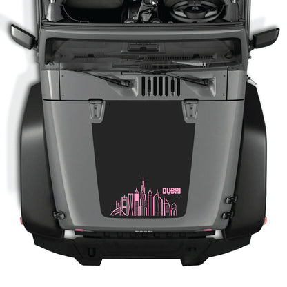 Dubai decal graphic kit for Jeep Wrangler JK JKU hood, made with premium vinyl, featuring bold Dubai-themed design.