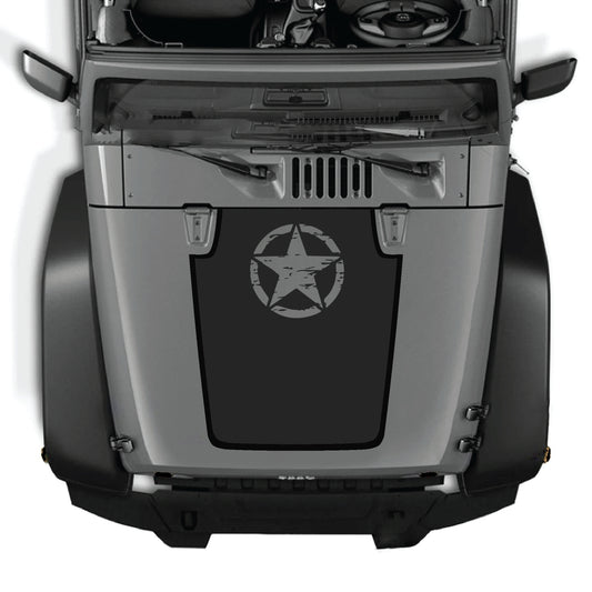CarCode Jeep Wrangler hood decal with star graphic kit in premium vinyl, designed for JK JKU models 2007-2018.