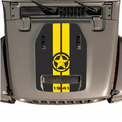 Hood Panel Decal/Sticker - 1941 Star & Stripes Graphic Decal Graphic Kit - For Jeep JL JLU 392 2018 - Premium Vinyl