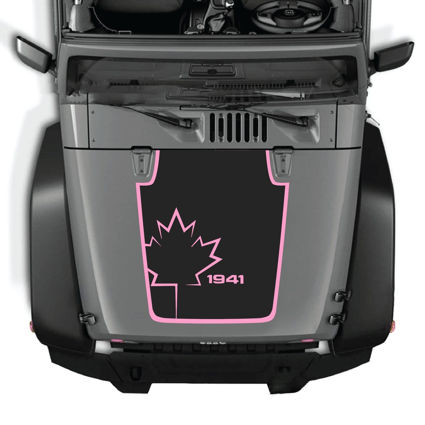 Canada leaf hood decal with border for Jeep Wrangler JK JKU 2007-2018, made of premium vinyl, by CarCode.