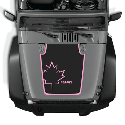 Canada leaf hood decal with border for Jeep Wrangler JK JKU 2007-2018, made of premium vinyl, by CarCode.