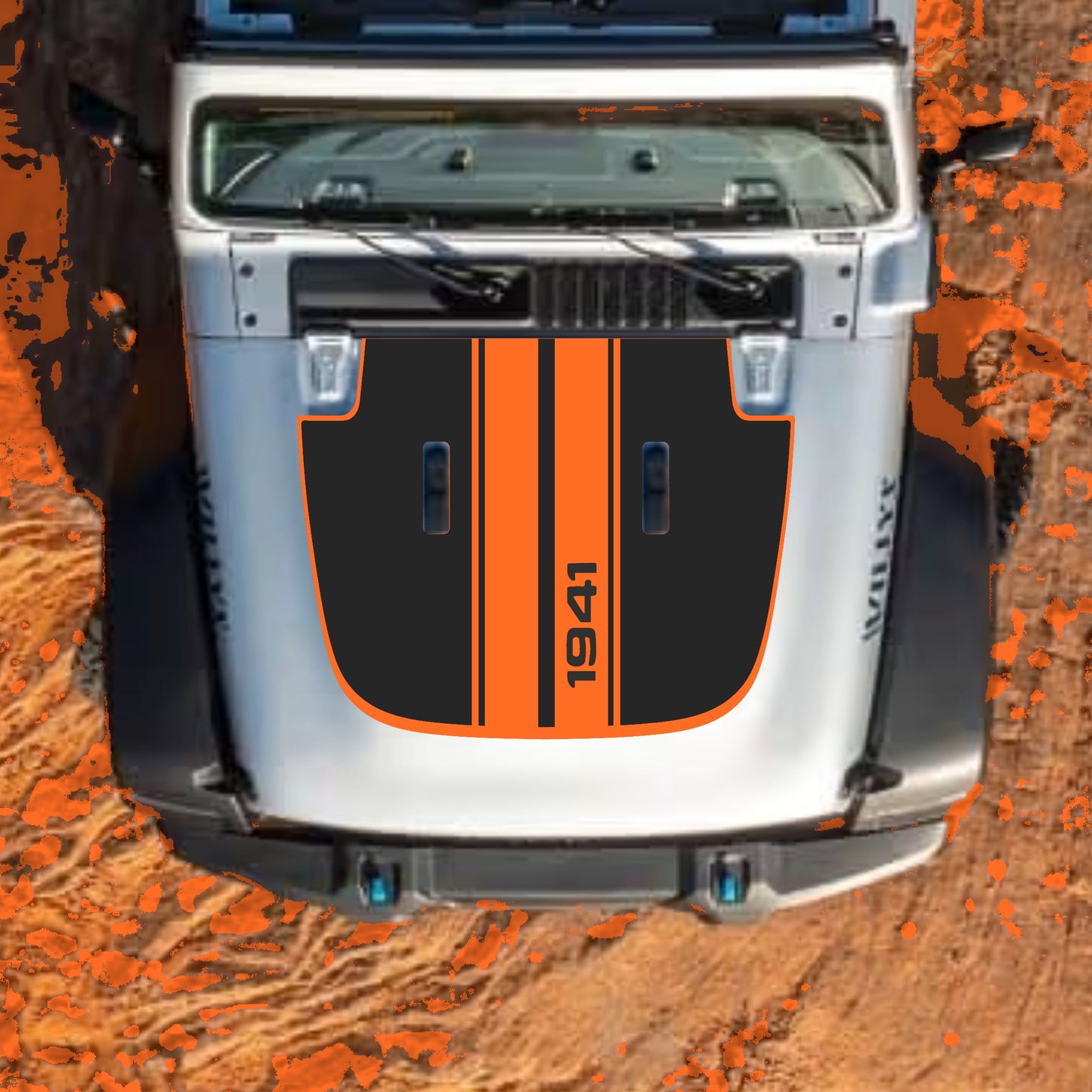 Hood Panel Decal/Sticker - 1941 Stripes with Border Graphic Decal Graphic Kit - For Jeep JL JLU Sahara 2018-2025 - Premium Vinyl