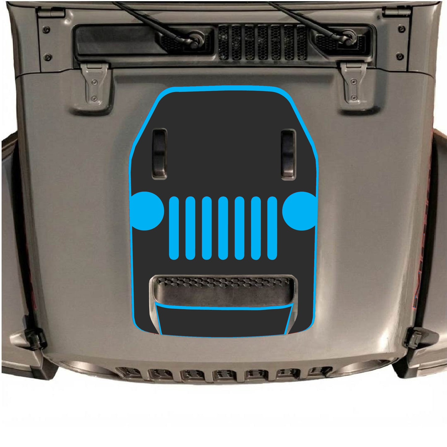 Hood Panel Decal/Sticker - Full Center Grill with Border Graphic Decal Graphic Kit - For Jeep JL JLU 392 2018 - Premium Vinyl