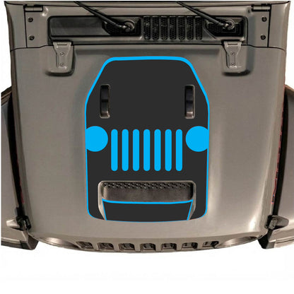 Hood Panel Decal/Sticker - Full Center Grill with Border Graphic Decal Graphic Kit - For Jeep JL JLU 392 2018 - Premium Vinyl