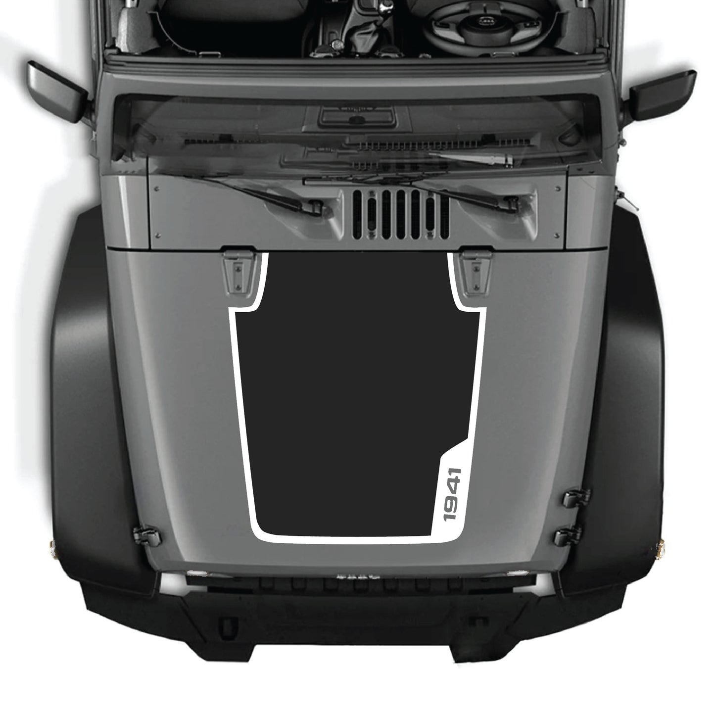 Right side hood decal with 1941 border graphic for Jeep Wrangler JK JKU 2007-2018, made of premium vinyl by CarCode.