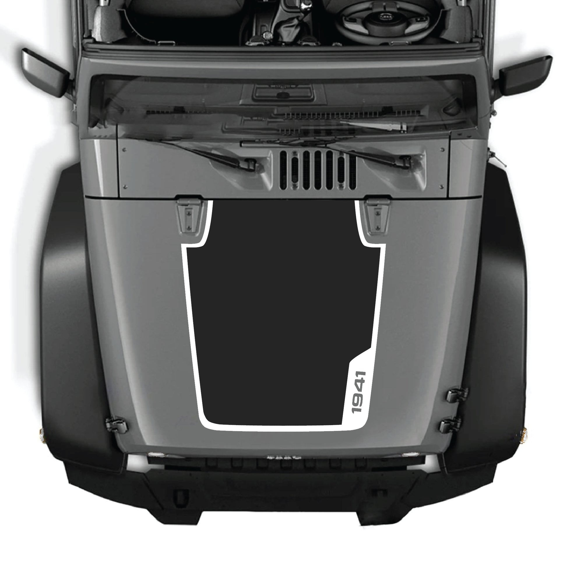 Right side hood decal with 1941 border graphic for Jeep Wrangler JK JKU 2007-2018, made of premium vinyl by CarCode.