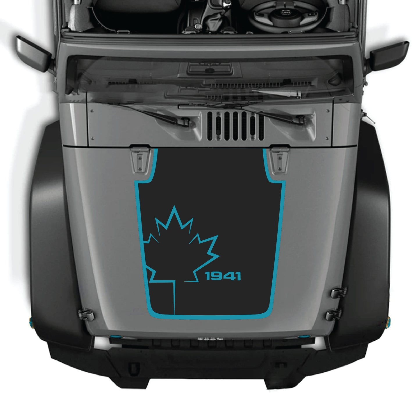 Canada leaf hood decal with border graphic for Jeep Wrangler JK JKU, made of premium vinyl by CarCode.