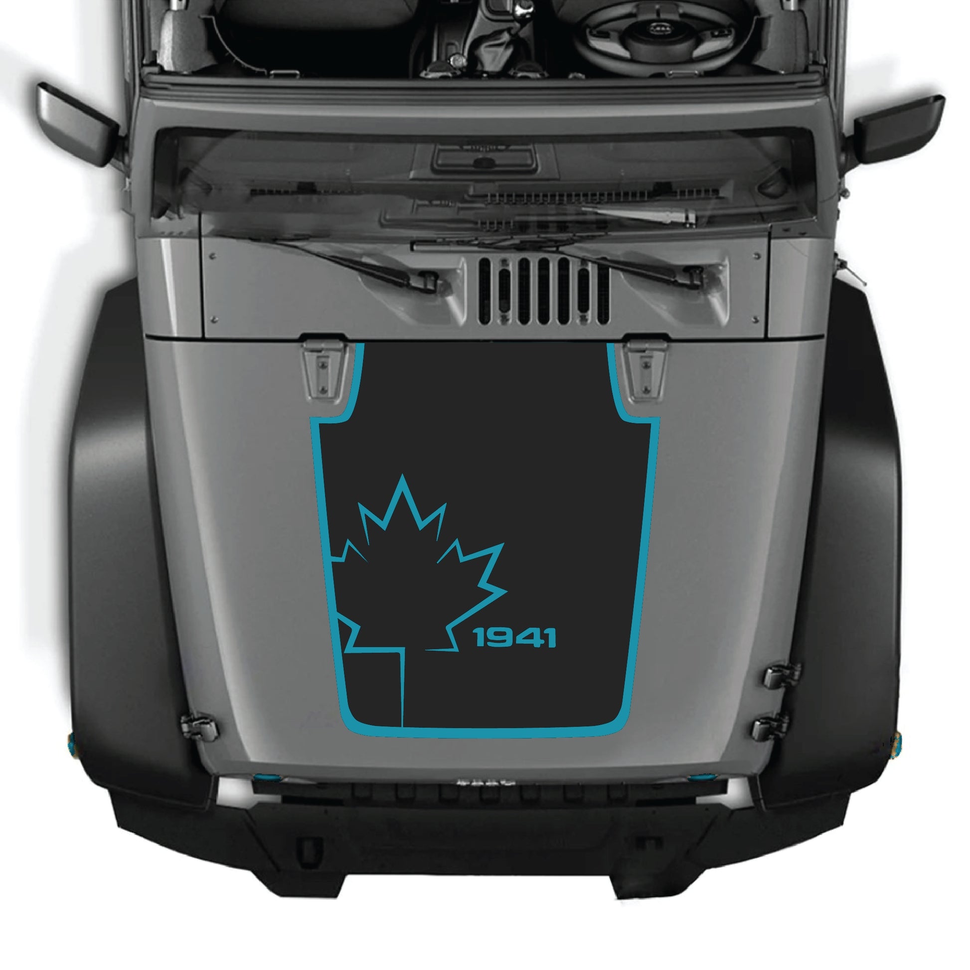 Canada leaf hood decal with border graphic for Jeep Wrangler JK JKU, made of premium vinyl by CarCode.