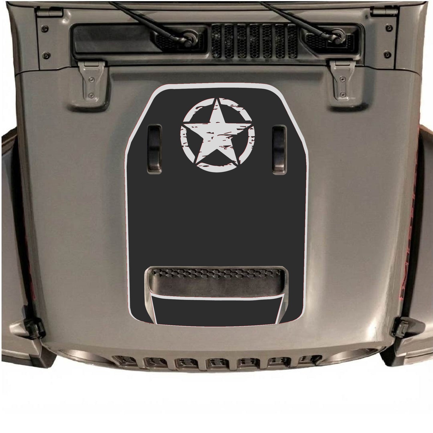 Hood Panel Decal/Sticker - Top Star with Border Graphic Decal Graphic Kit - For Jeep JL JLU 392 2018 - Premium Vinyl