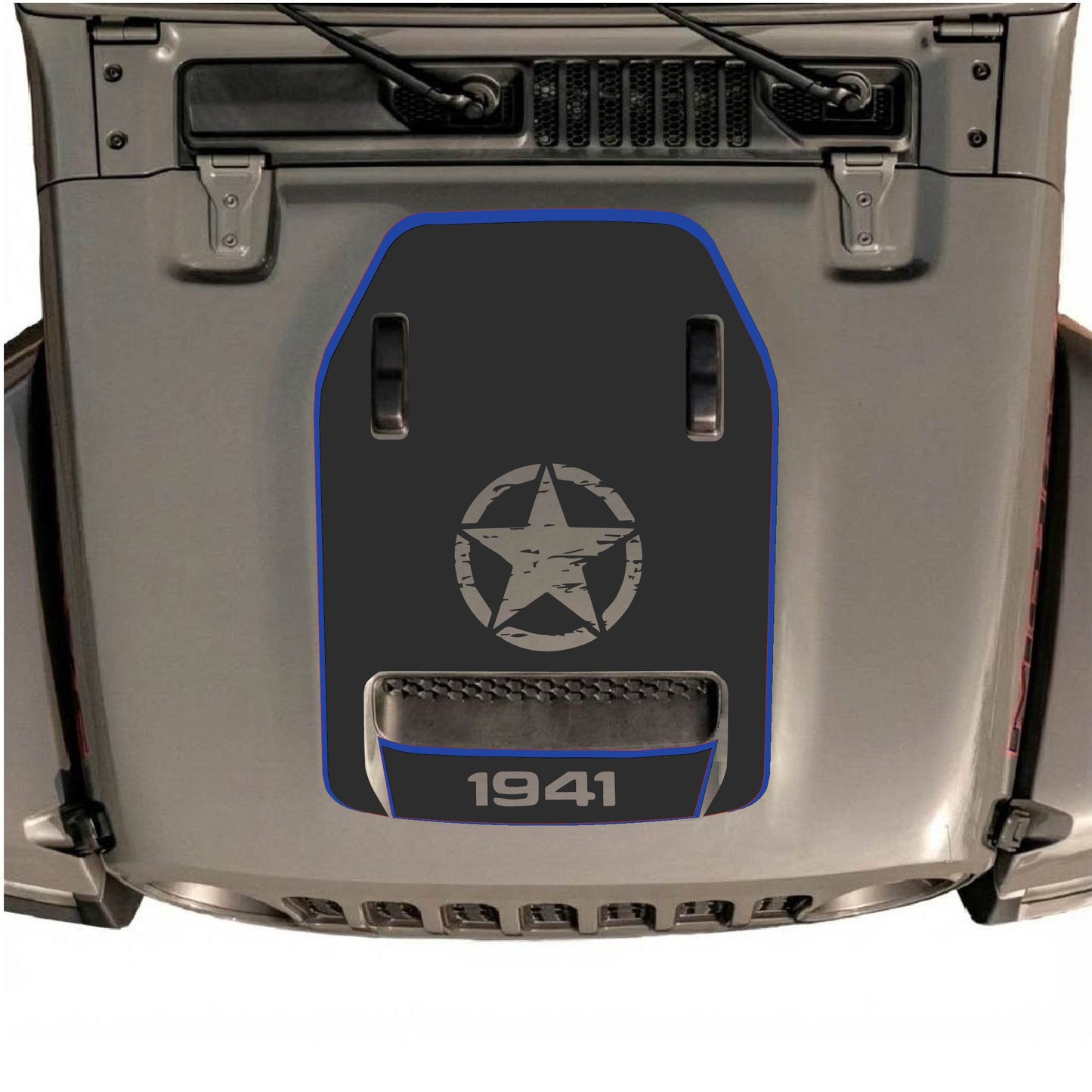 Hood Panel Decal/Sticker - 1941 Center Star with Border Graphic Decal Graphic Kit - For Jeep JL JLU 392 2018 - Premium Vinyl