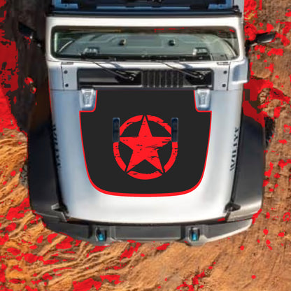 Hood Panel Decal/Sticker - Center Star with Border Graphic Decal Graphic Kit - For Jeep JL JLU Sahara 2018-2025 - Premium Vinyl