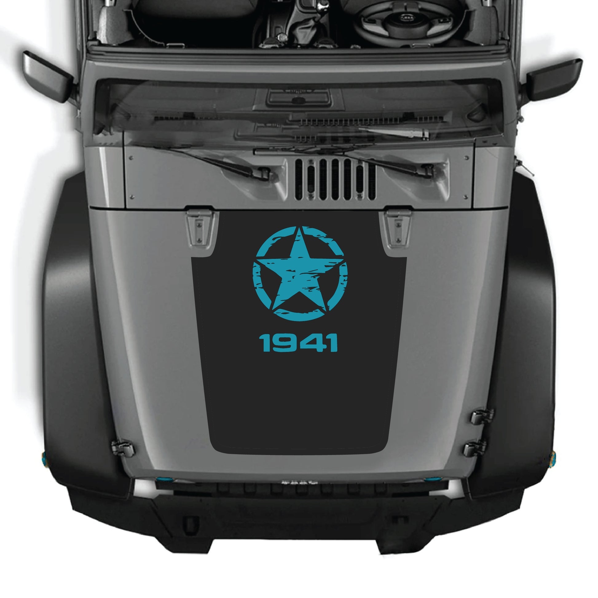 CarCode hood decal with a top star graphic for Jeep Wrangler JK JKU 2007-2018, made of premium vinyl.