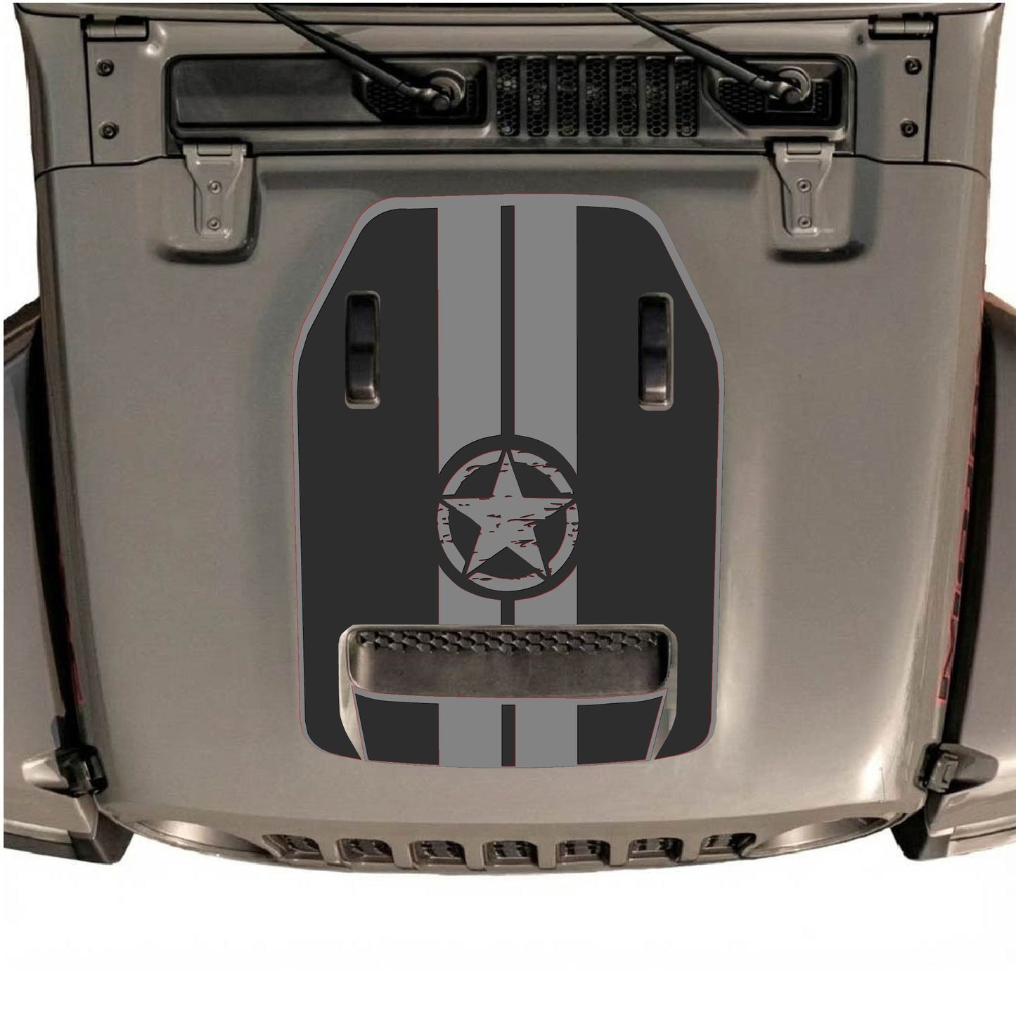 Hood Panel Decal/Sticker - Star and Stripes with Border Graphic Decal Graphic Kit - For Jeep JL JLU 392 2018 - Premium Vinyl