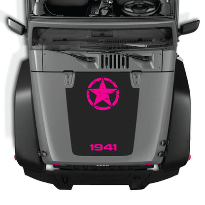 Jeep Wrangler JK JKU hood decal with 1941 star graphic from CarCode, made of premium vinyl for a bold custom look.
