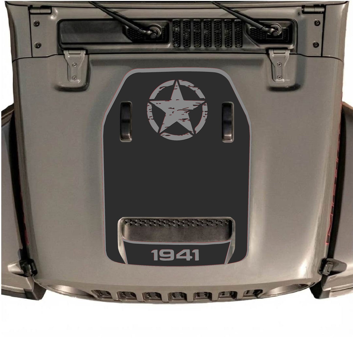 Hood Panel Decal/Sticker - Top Star 1941 with Border Graphic Decal Graphic Kit - For Jeep JL JLU 392 2018 - Premium Vinyl