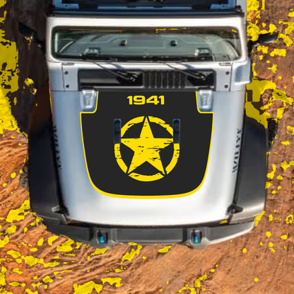 Hood Panel Decal/Sticker - Center Star 1941 with Border Graphic Decal Graphic Kit - For Jeep JL JLU Sahara 2018-2025 - Premium Vinyl