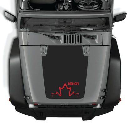 Canada 1941 hood decal graphic kit for Jeep Wrangler JK JKU 2007-2018, made from premium vinyl, featuring vintage-inspired design