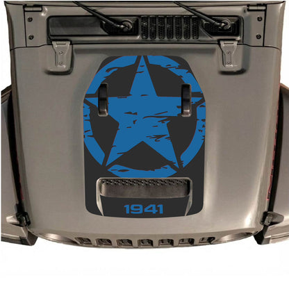 Hood Panel Decal/Sticker - 1941 Full Star Graphic Decal Graphic Kit - For Jeep JL JLU 392 2018 - Premium Vinyl