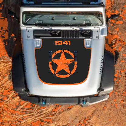 Hood Panel Decal/Sticker - Center Star 1941 with Border Graphic Decal Graphic Kit - For Jeep JL JLU Sahara 2018-2025 - Premium Vinyl