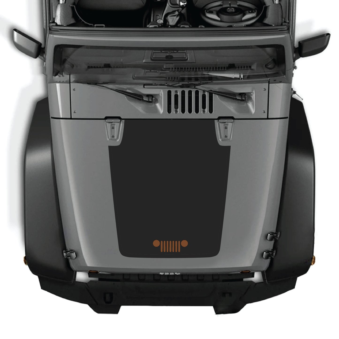 Jeep Wrangler JK hood decal graphic kit by CarCode, featuring premium vinyl vinyl decal for stylish grill decoration.