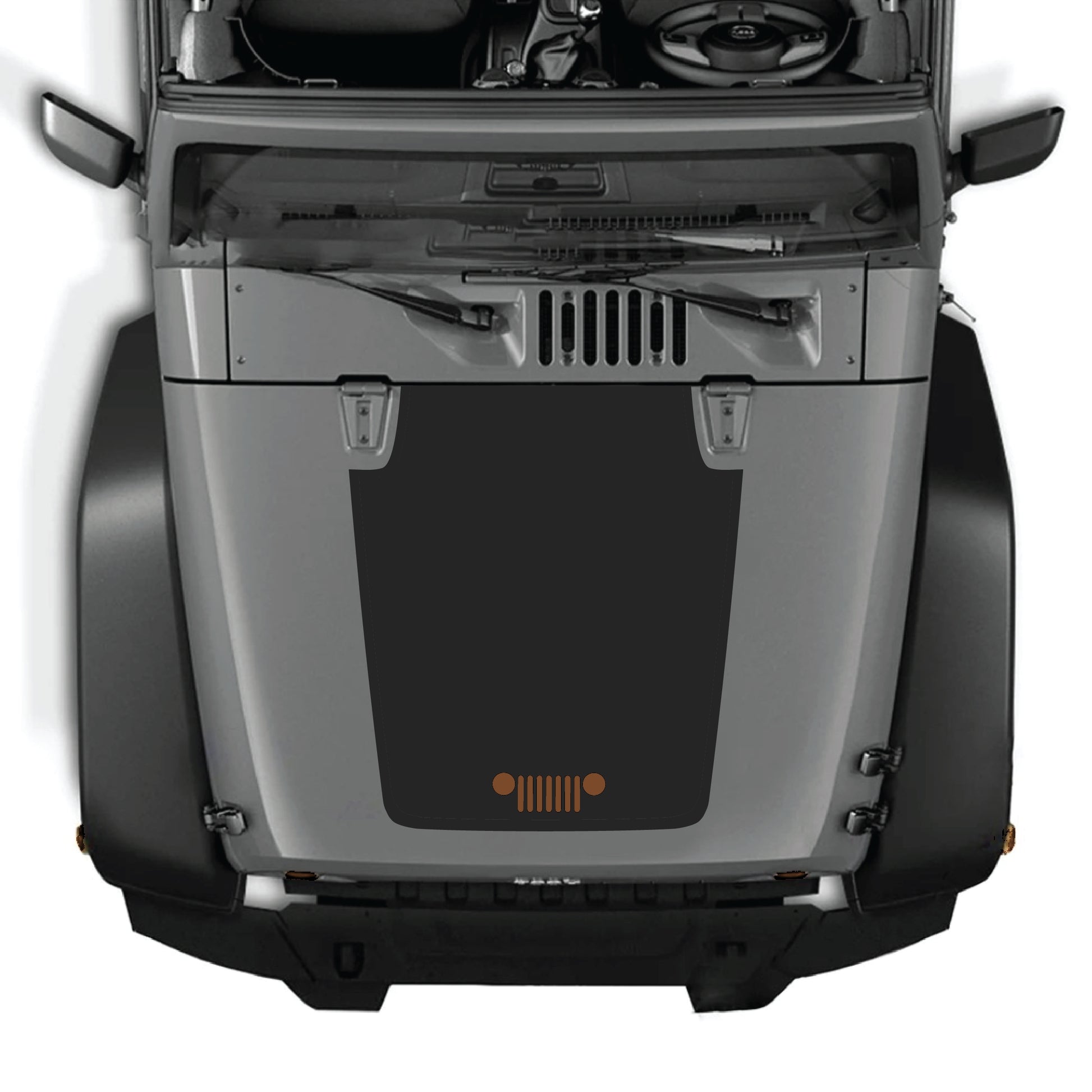 Jeep Wrangler JK hood decal graphic kit by CarCode, featuring premium vinyl vinyl decal for stylish grill decoration.