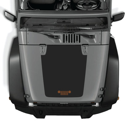 Jeep Wrangler JK hood decal graphic kit by CarCode, featuring premium vinyl vinyl decal for stylish grill decoration.