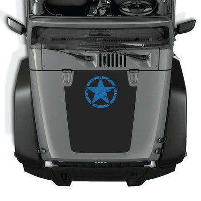 Jeep Wrangler JK hood decal featuring a top star graphic from CarCode, made of premium vinyl for a bold exterior look.