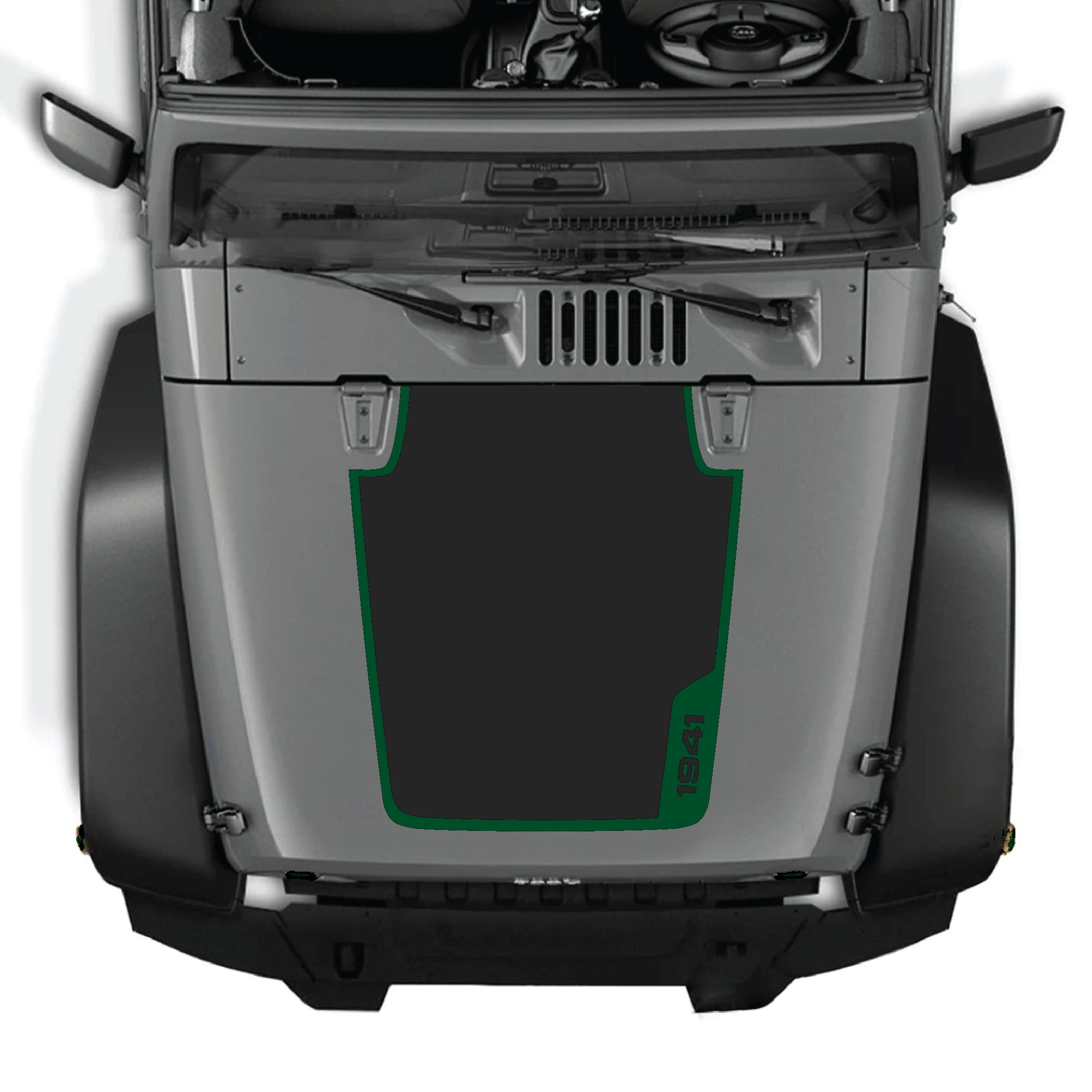 Right side hood decal with 1941 border graphic kit for Jeep Wrangler JK JKU, made of premium vinyl by CarCode.