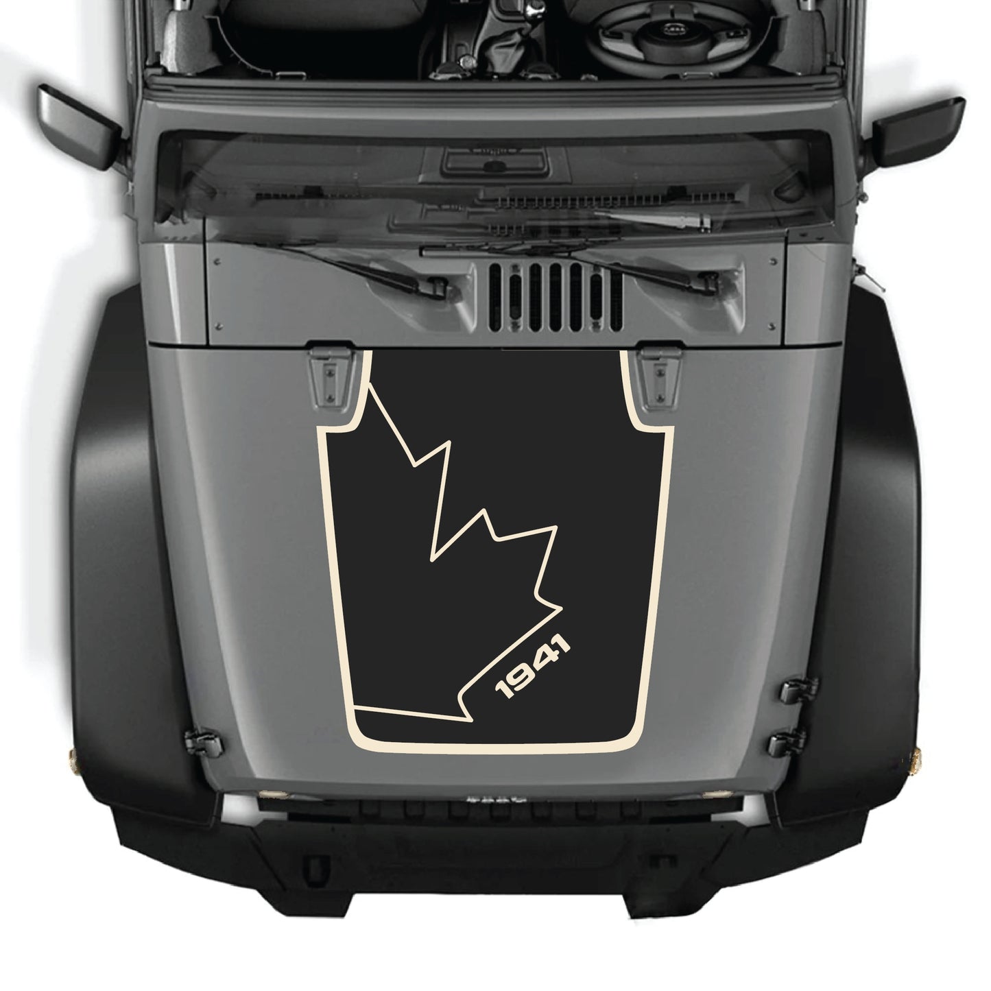 Canada full leaf hood decal with border graphic kit for Jeep Wrangler JK JKU 2007-2018, made of premium vinyl by CarCode.